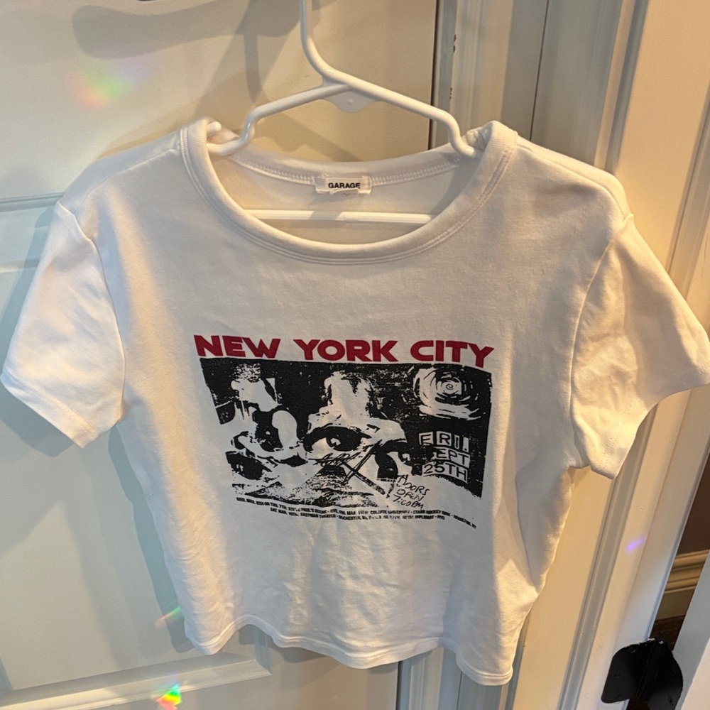Garage White Tee with New York City Graphic